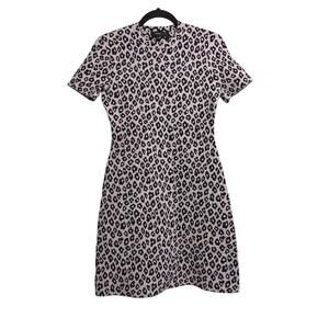 Theory Womens Glossed Leopard T Shirt Dress Black White Double Knit Crew S New